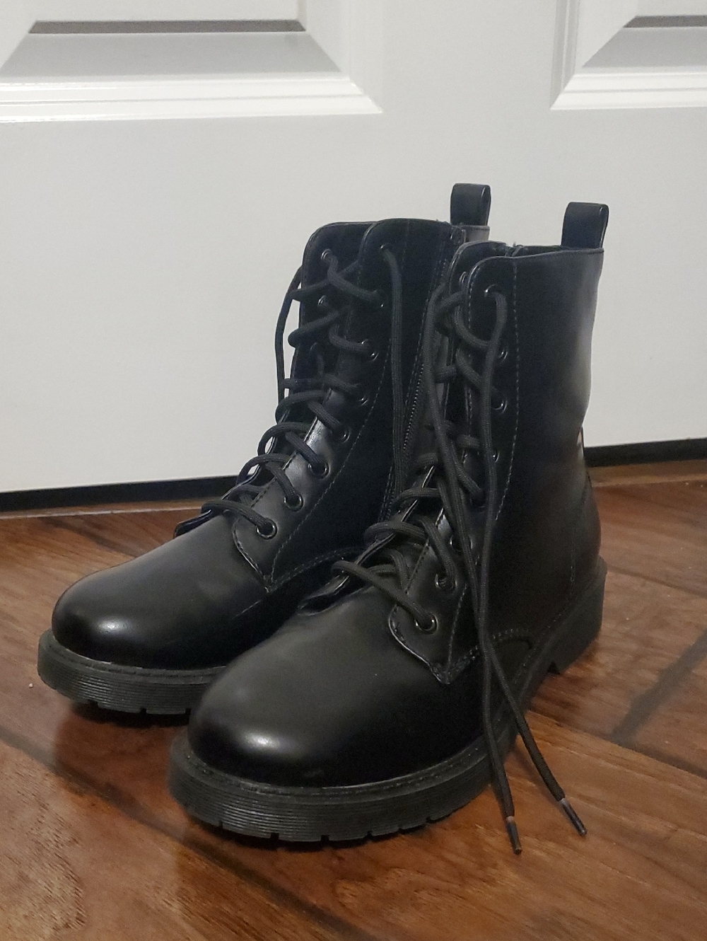 Time and Tru Black Lace-Up Combat Boots with Side Zip
